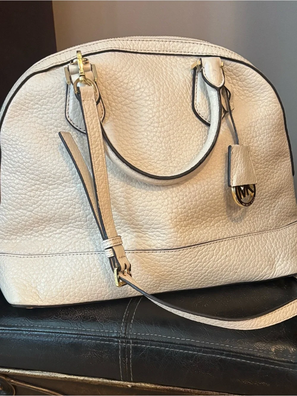 Michael Kors Cream Pebble Leather Satchel with Gold Hardware